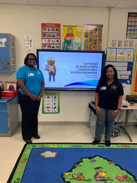 Two of NSBE-MP members participating in Career Day at Catoma Elementary, a Montgomery Public School